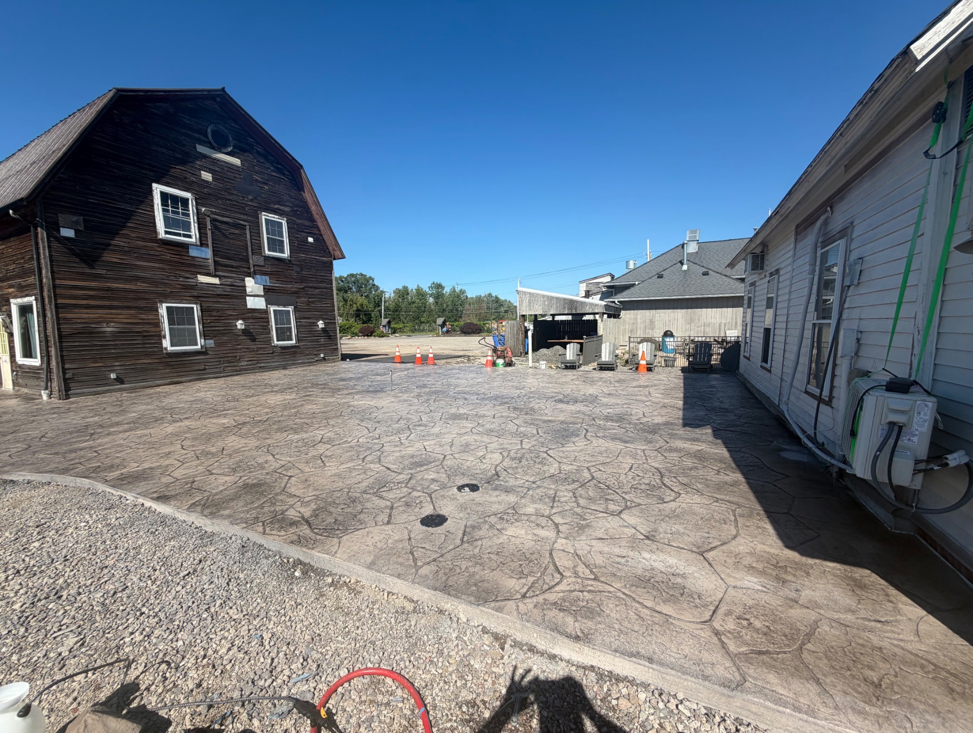 Large stamped concrete patio and driveway pour